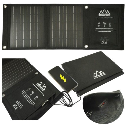 Ładowarka solarna turystyczna panel słoneczny 14W podwójne USB wyjście 5V/2.1A
