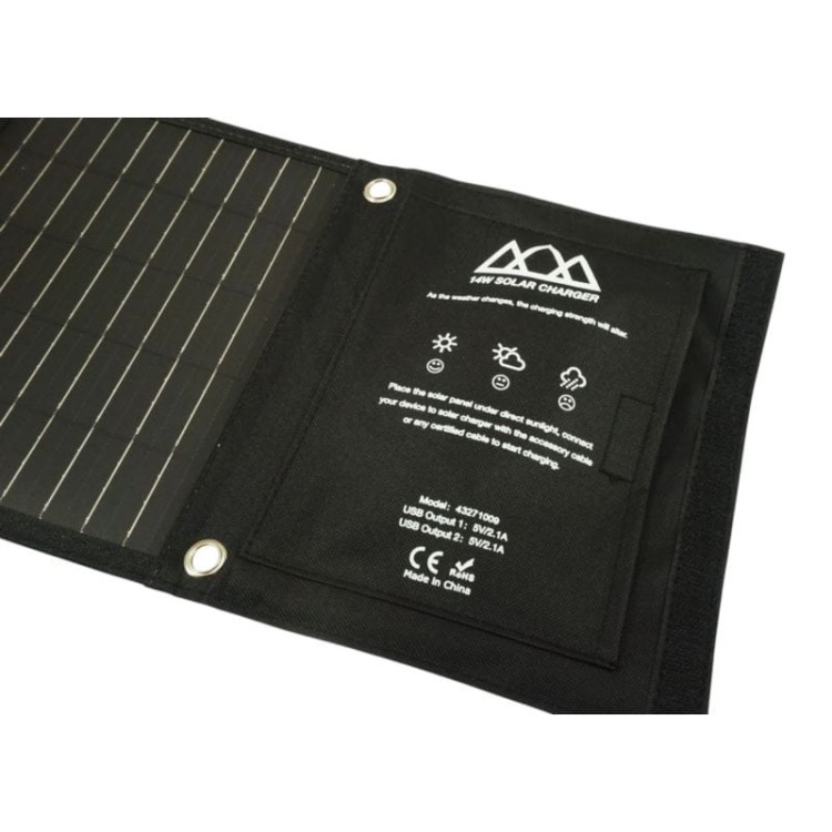 Ładowarka solarna turystyczna panel słoneczny 14W podwójne USB wyjście 5V/2.1A