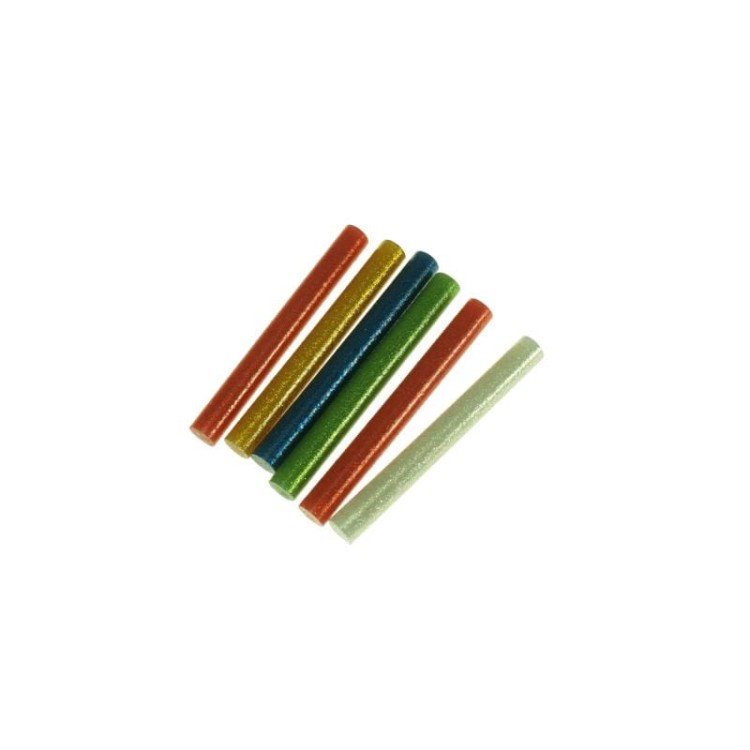 Klej do pistoletu na gorąco wkłady klejowe kolorowe z brokatem 6szt 11mm x 100mm